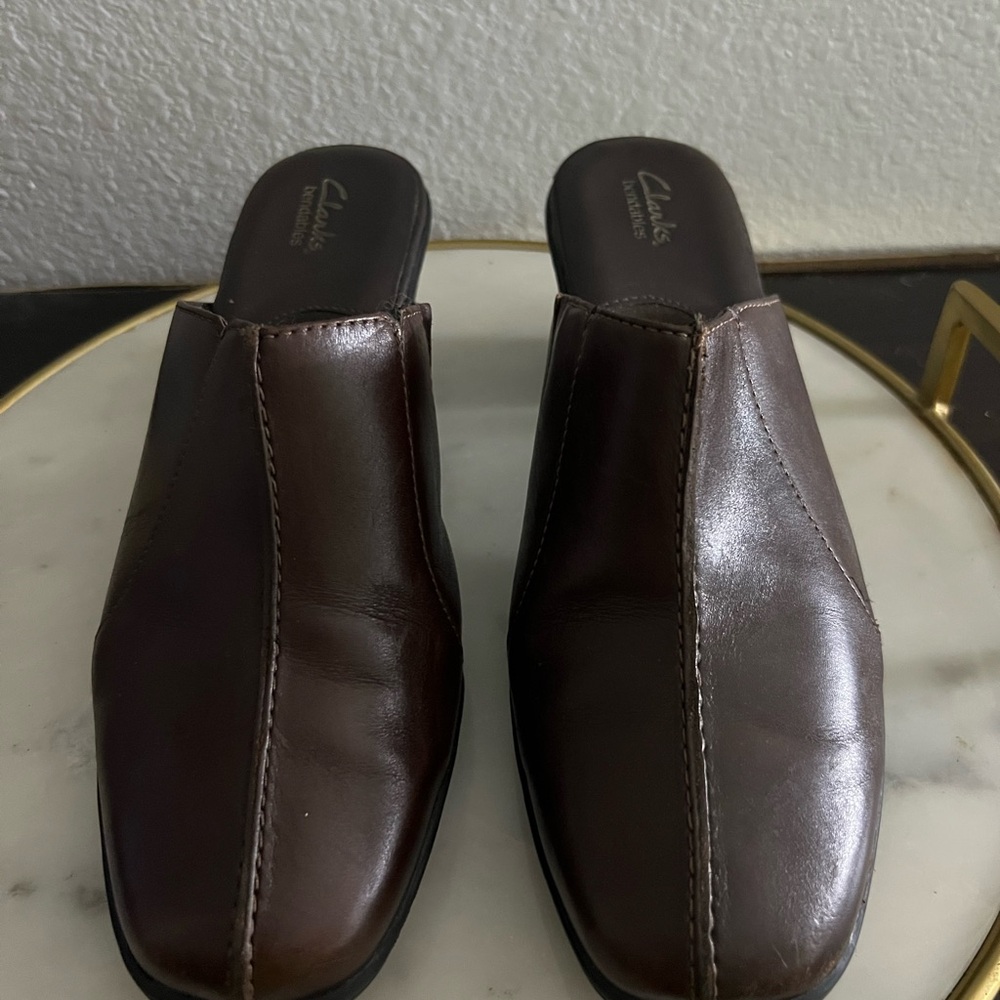 Clark’s Bendables Women’s Shoes Mules Sides Brown Leather 9 New